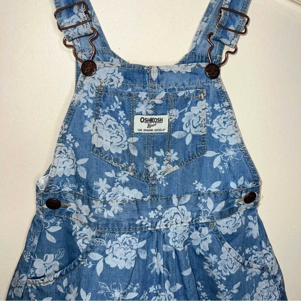OshKosh B'gosh® Girls Floral Cotton Denim Jumper Dress Size 4T